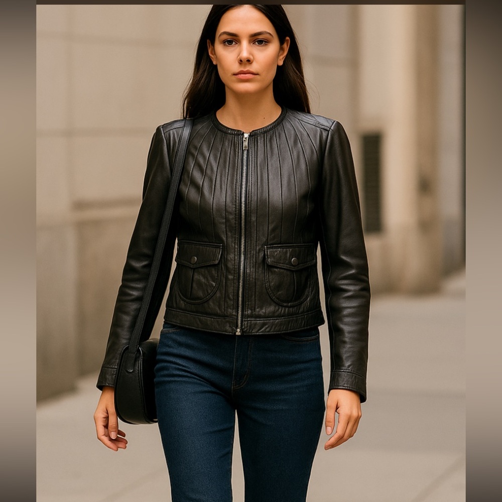Danier-black leather jacket - cute bow in the back- buttery soft